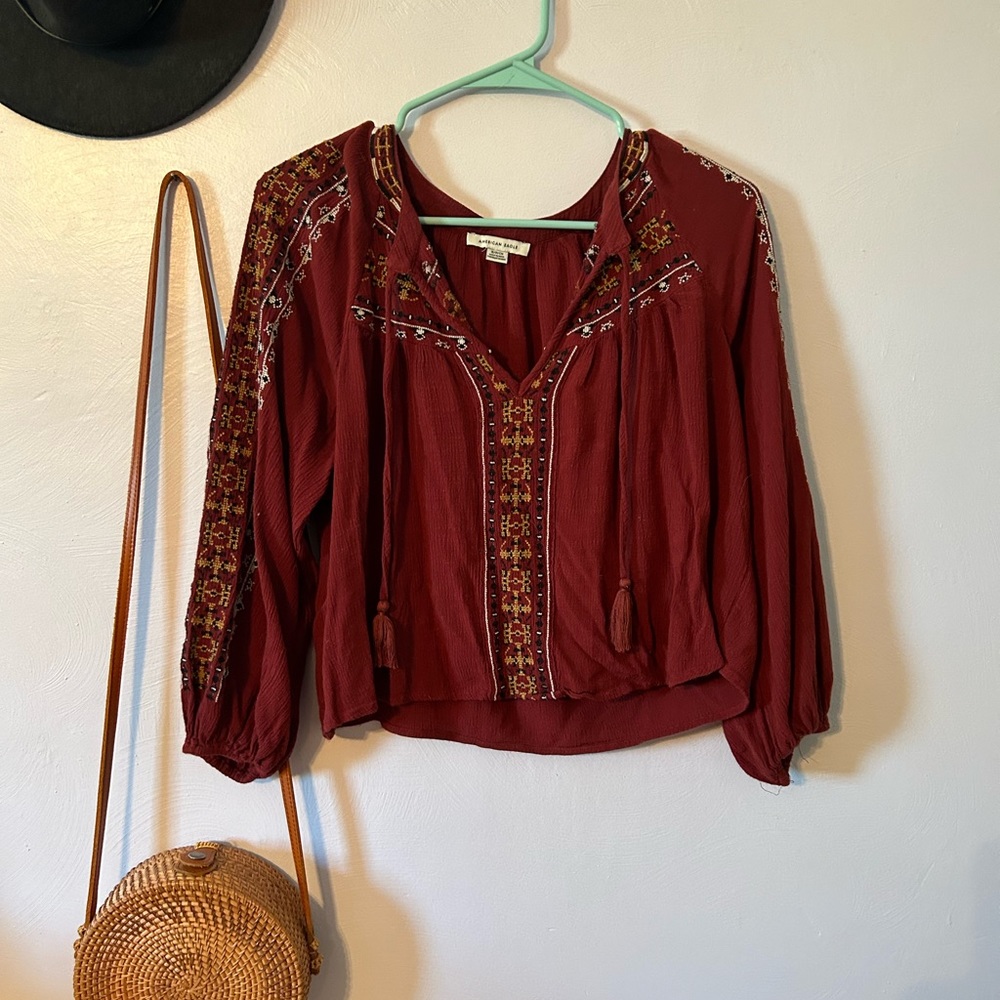 Cropped peasant blouse